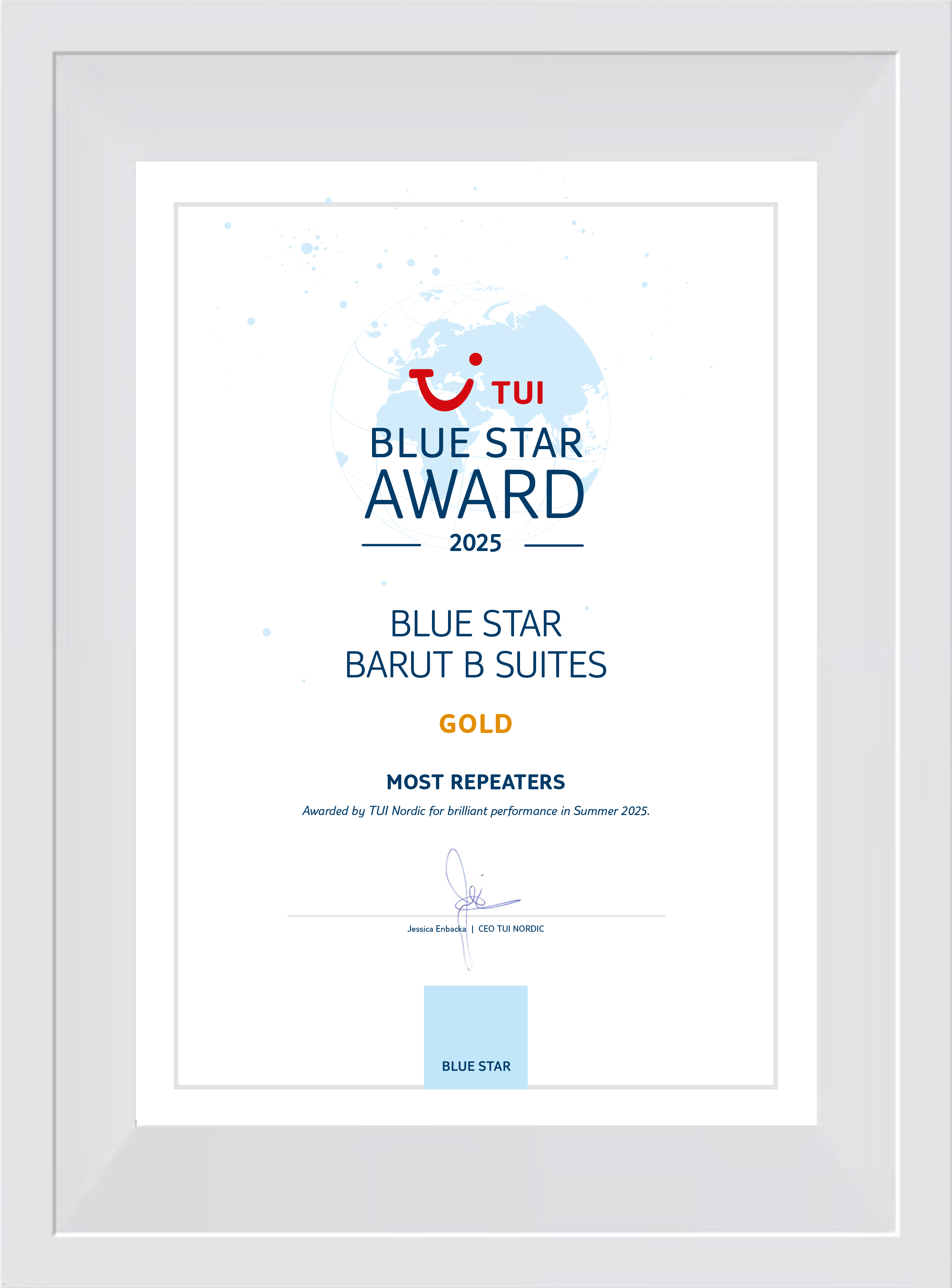 TUI Blue Star Award 2025 - Most Repeaters - Gold